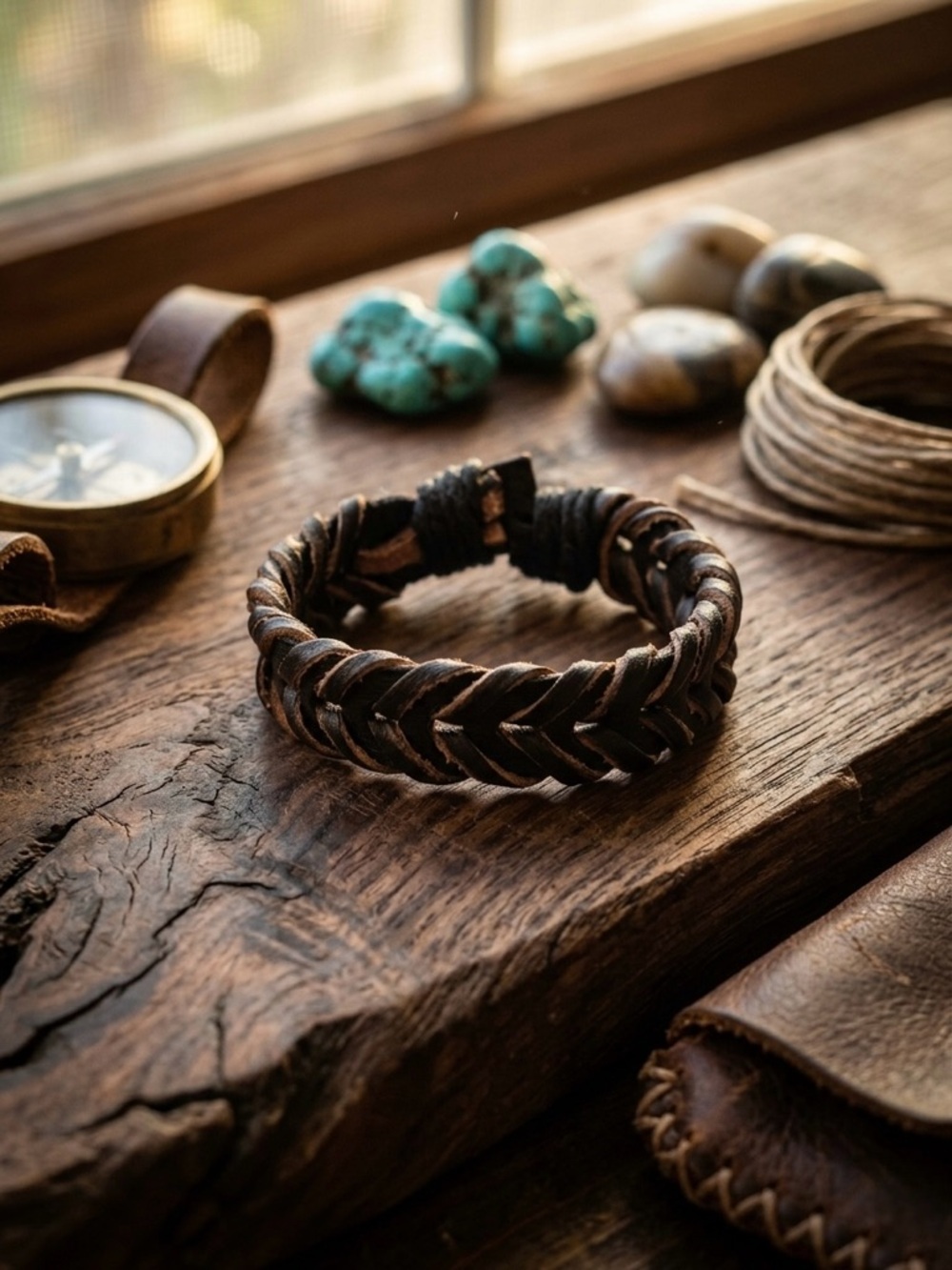 Hand Crafted Brown Braided Leather Bracelet